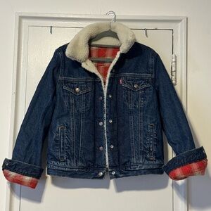Levi's Reversible Denim Flannel Jacket with Sherpa Collar and Trim